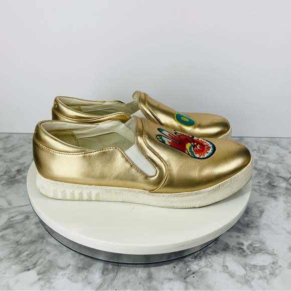 Sam Edelman Circus Sneakers Womens 8M Metallic Gold Peace Out Platform Round Toe - Picture 1 of 8